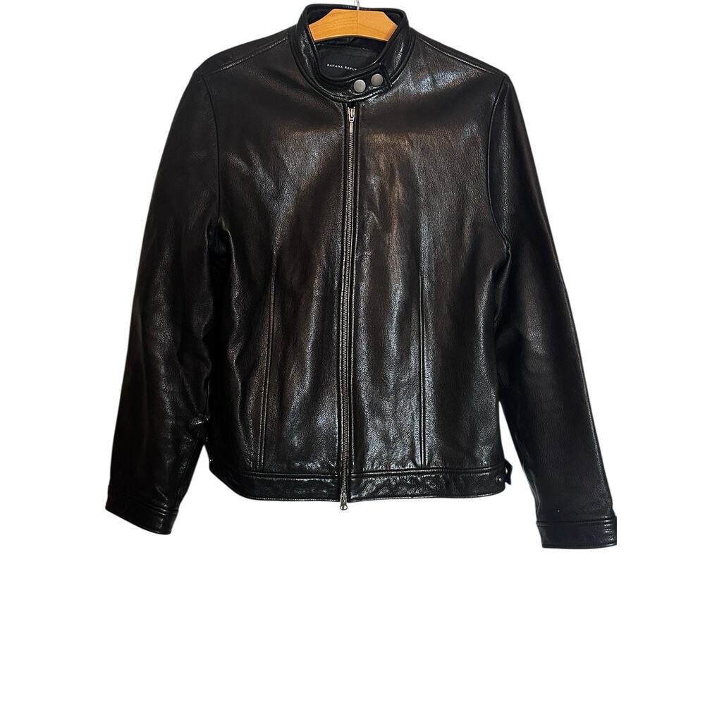 Vintage Y2K 2003 Banana Republic Black Leather Moto Jacket Women’s XL Zip Front
